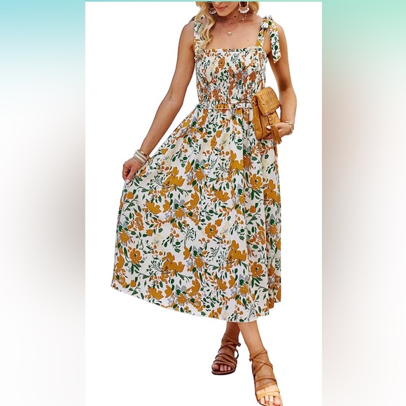 Hidden Garden Satin Floral Print Smocked Tie-up Shoulder Maxi Dress